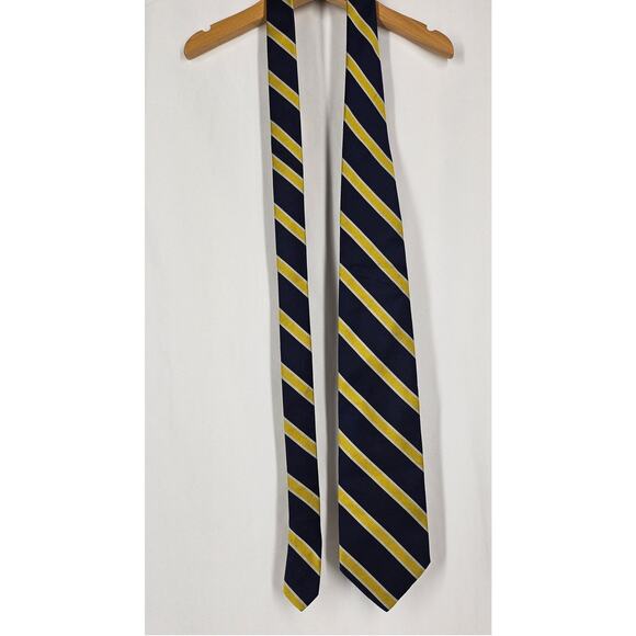 BROOKS BROTHERS MEN'S 4" NECK TIE NAVY BLUE YELLOW STRIPE WITH WHITE BORDER - Picture 3 of 8